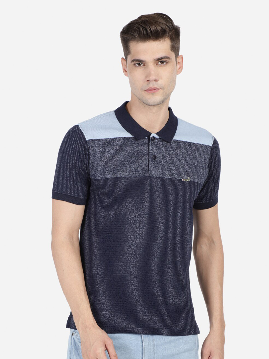 

Crocodile Men Blue & crown blue Striped Polo Collar Pockets Slim Fit T-shirt