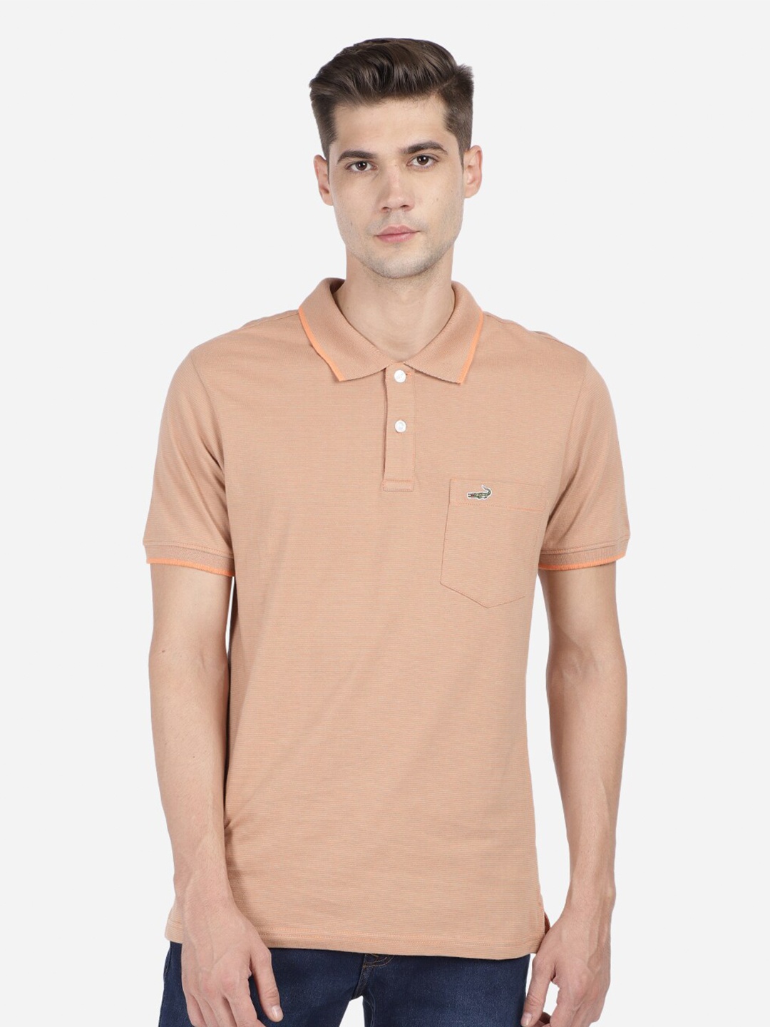 

Crocodile Men Brown & spanish villa Polo Collar Pockets Slim Fit T-shirt