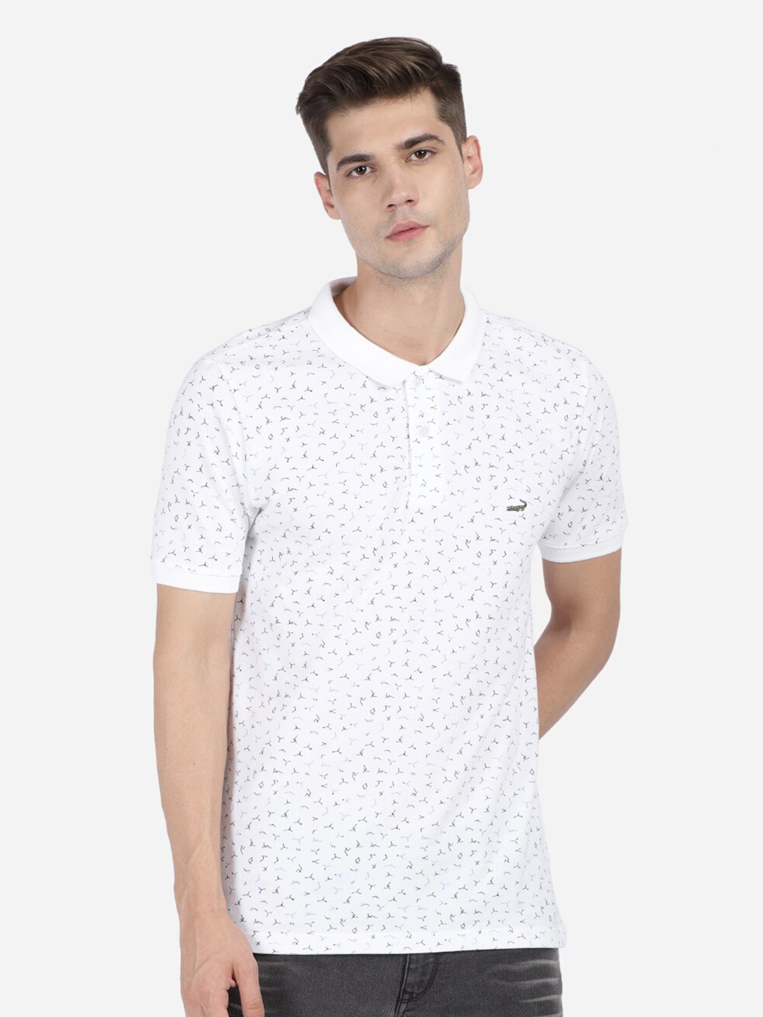 

Crocodile Men White Printed Polo Collar Pockets Slim Fit T-shirt