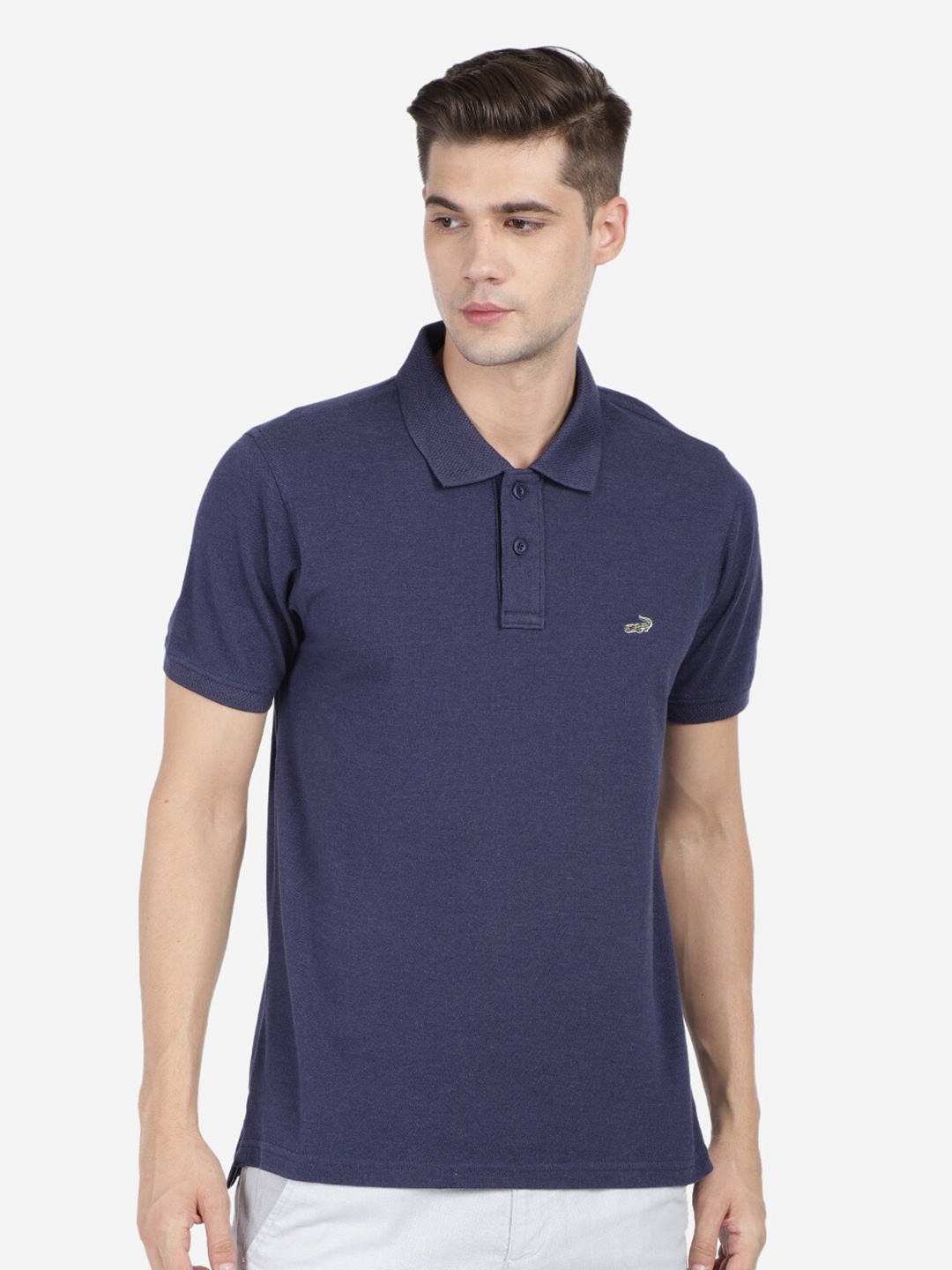 

Crocodile Men Navy Blue & purple haze Polo Collar Slim Fit T-shirt