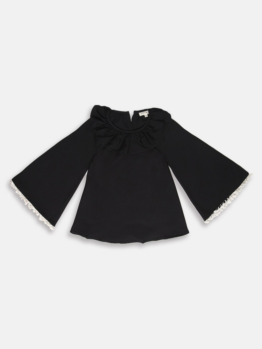 

am ma Girls Black Solid A-Line Top With Ruffles