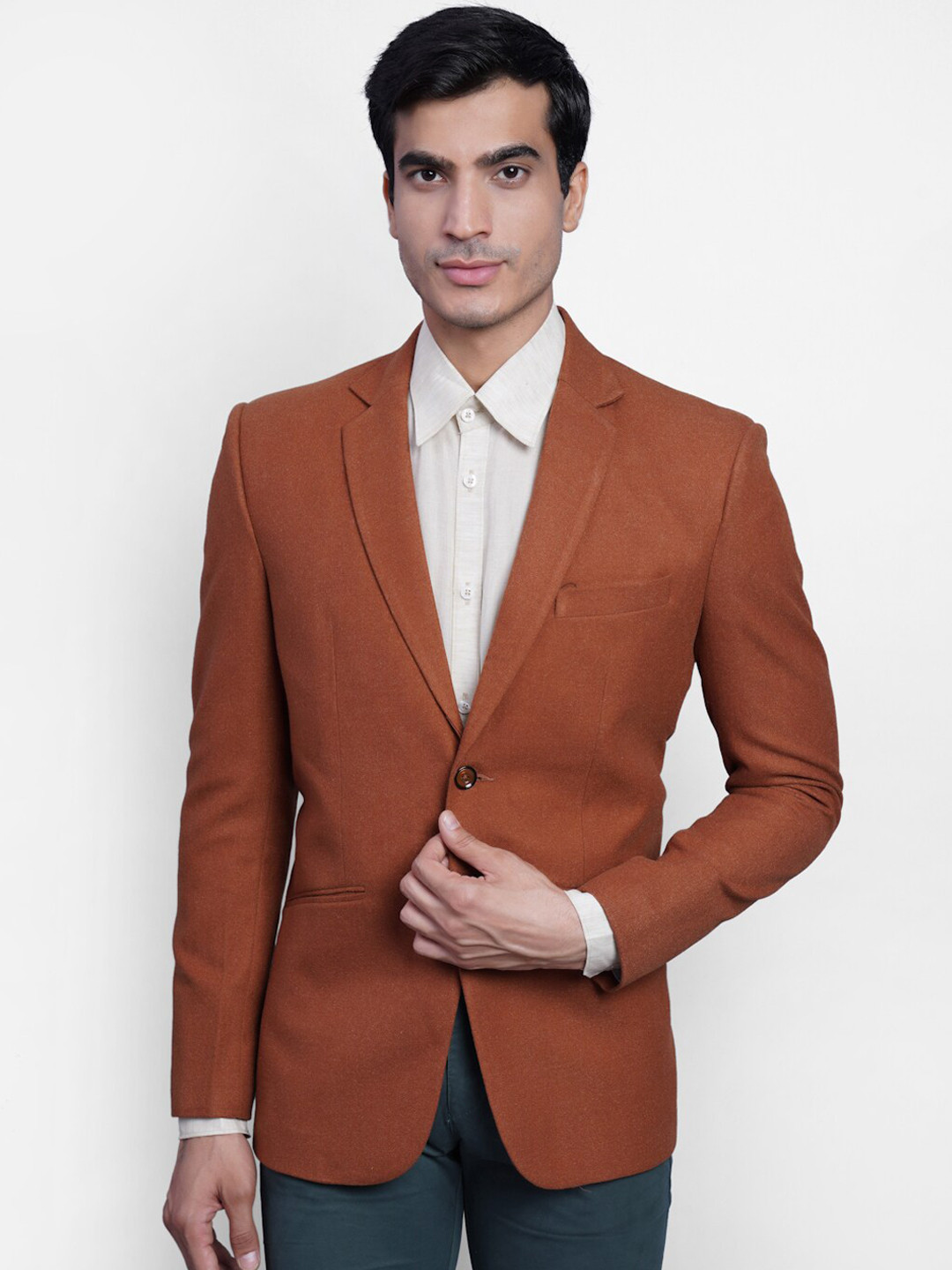 

Wintage Men Orange Solid Single-Breasted Formal Blazer