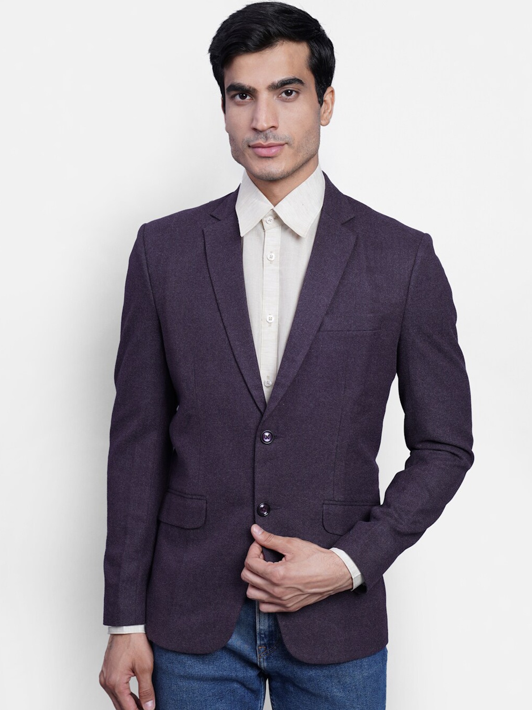 

Wintage Men Purple Solid Single-Breasted Formal Blazer