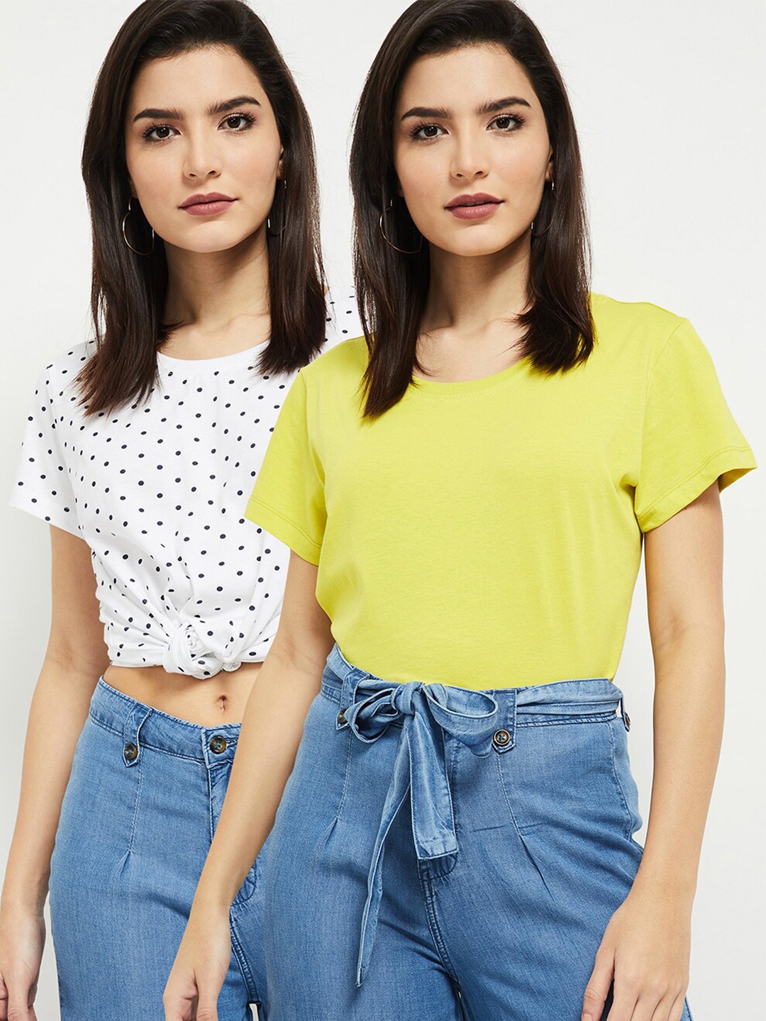 

max Women Pack Of 2 Printed Round Neck T-shirt, Multi