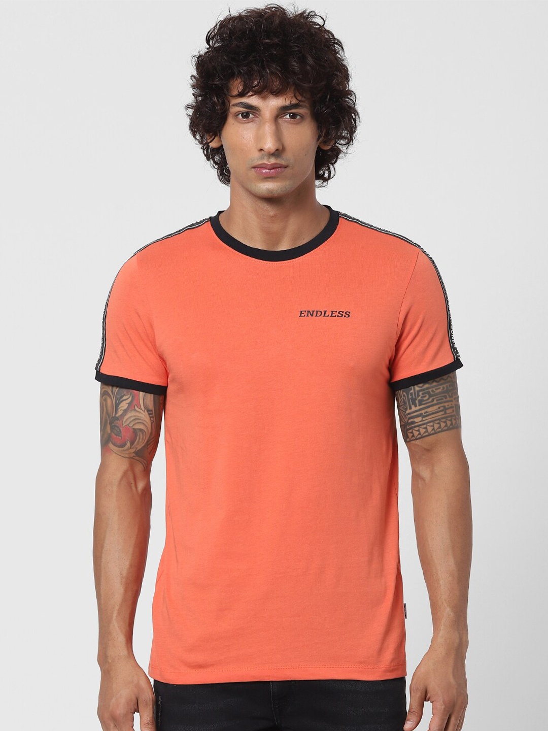 

Jack & Jones Men Orange & Black Slim Fit T-shirt