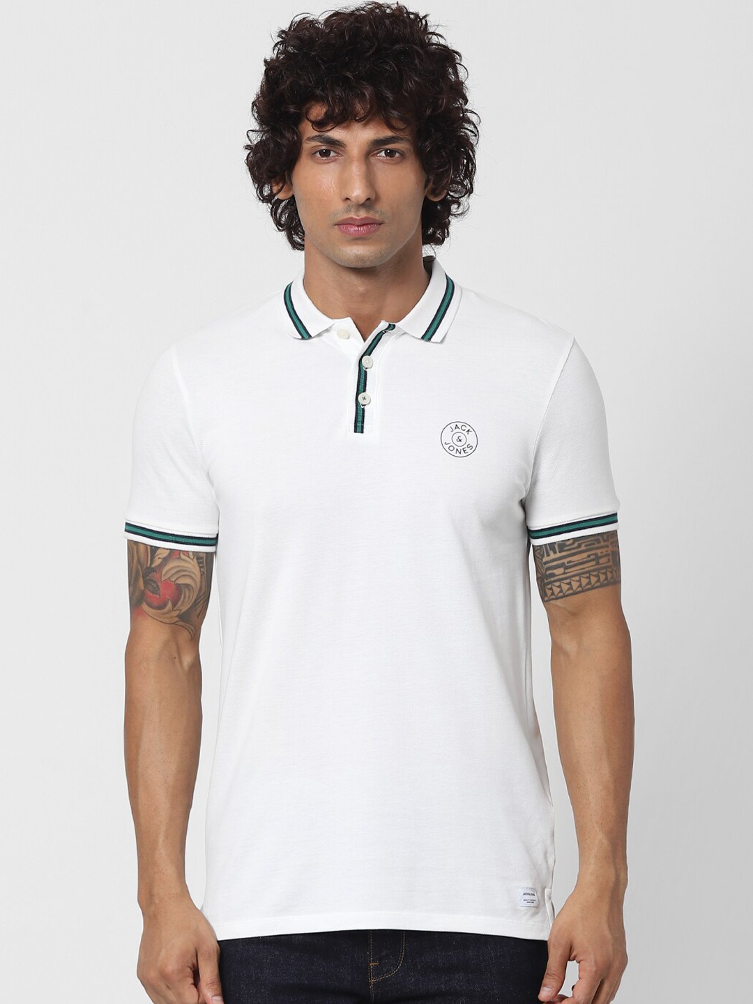 

Jack & Jones Men White Polo Collar Slim Fit T-shirt