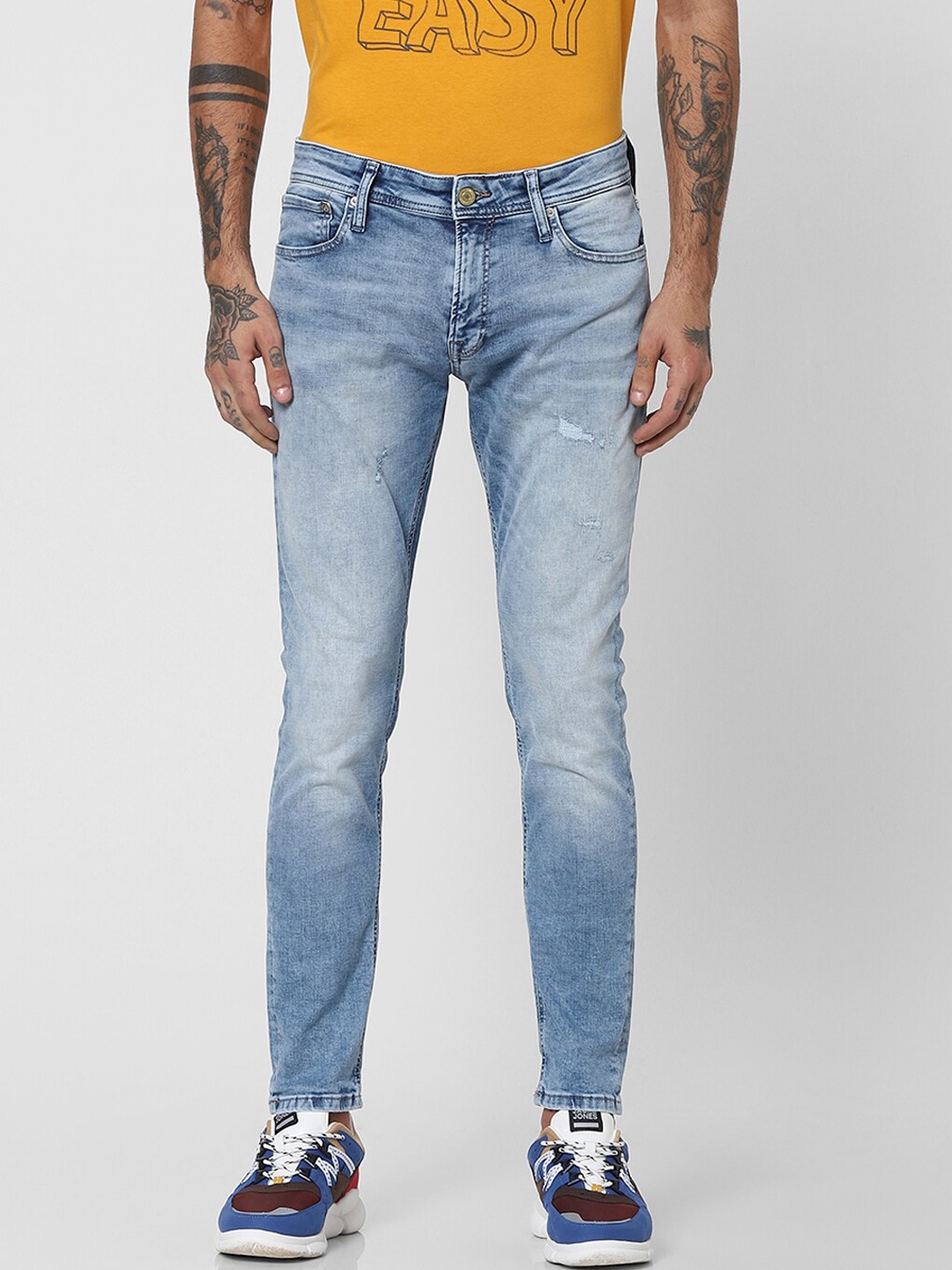 

Jack & Jones Men Blue Skinny Fit Low-Rise Mildly Distressed Light Fade Jeans