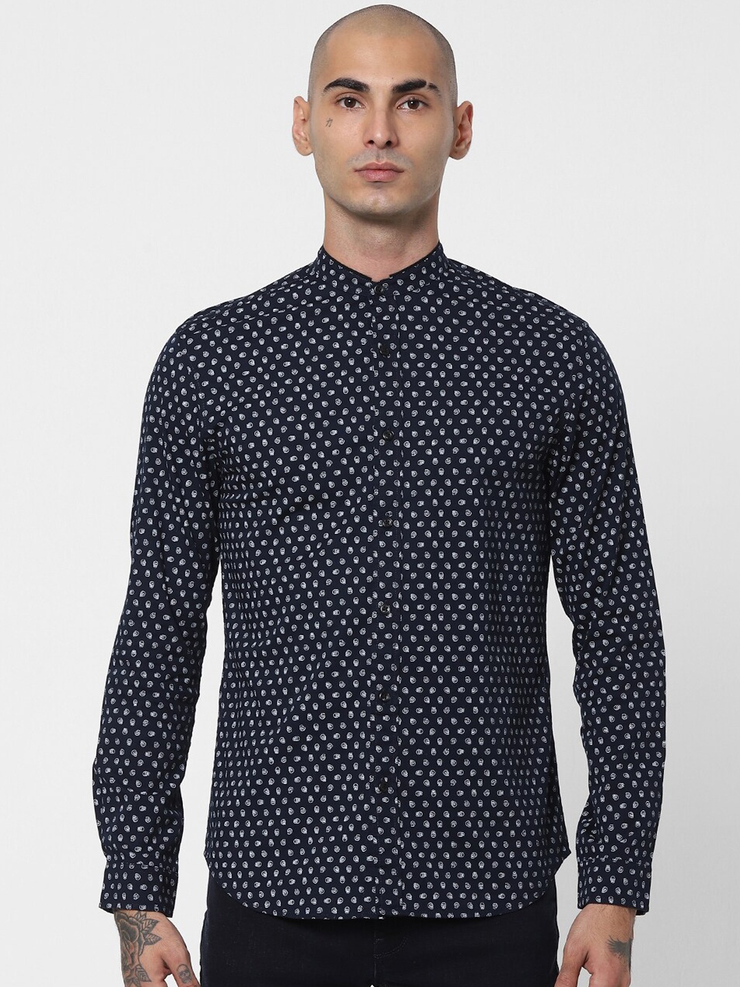 

Jack & Jones Men Navy Blue Slim Fit Opaque Printed Casual Shirt