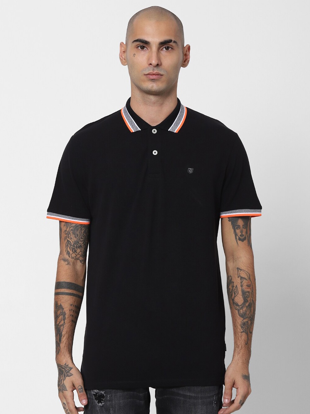 

Jack & Jones Men Black Polo Collar Slim Fit T-shirt
