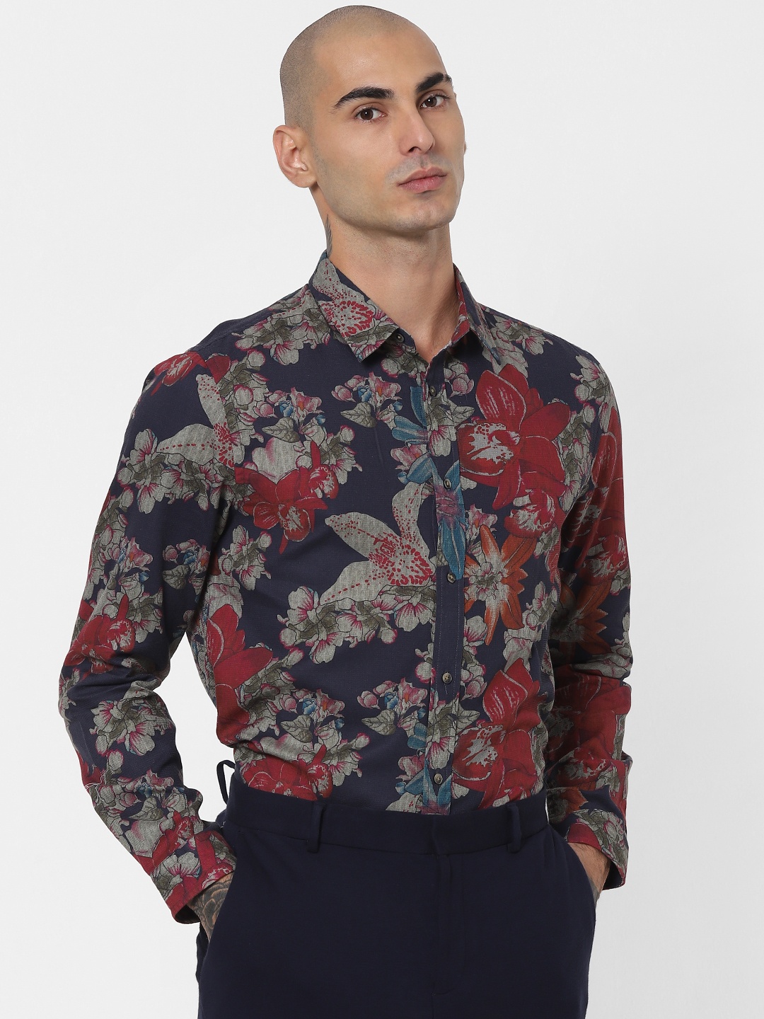 

Jack & Jones Men Navy Blue Slim Fit Floral Opaque Printed Casual Shirt