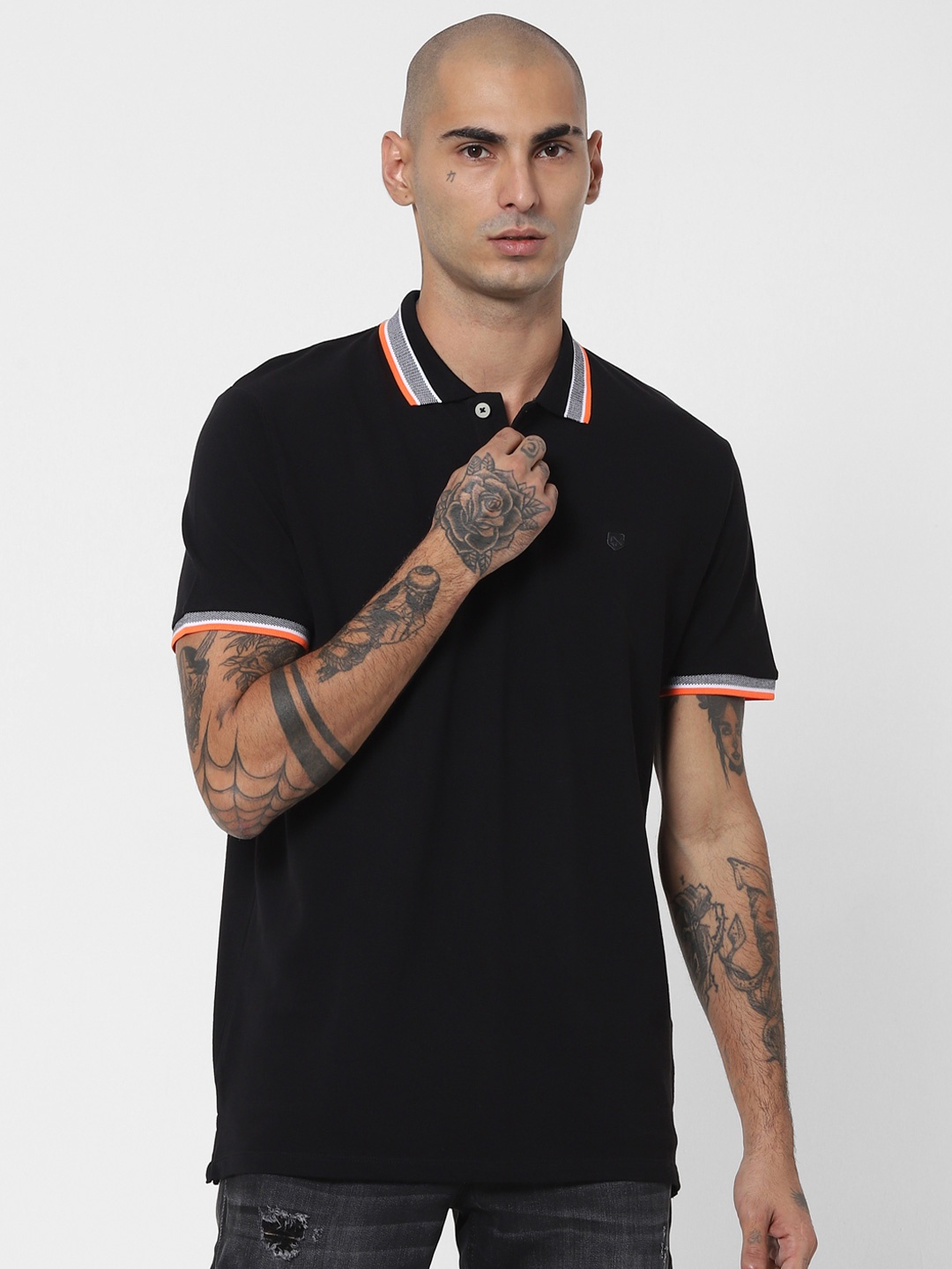 

Jack & Jones Men Navy Blue Polo Collar Slim Fit T-shirt