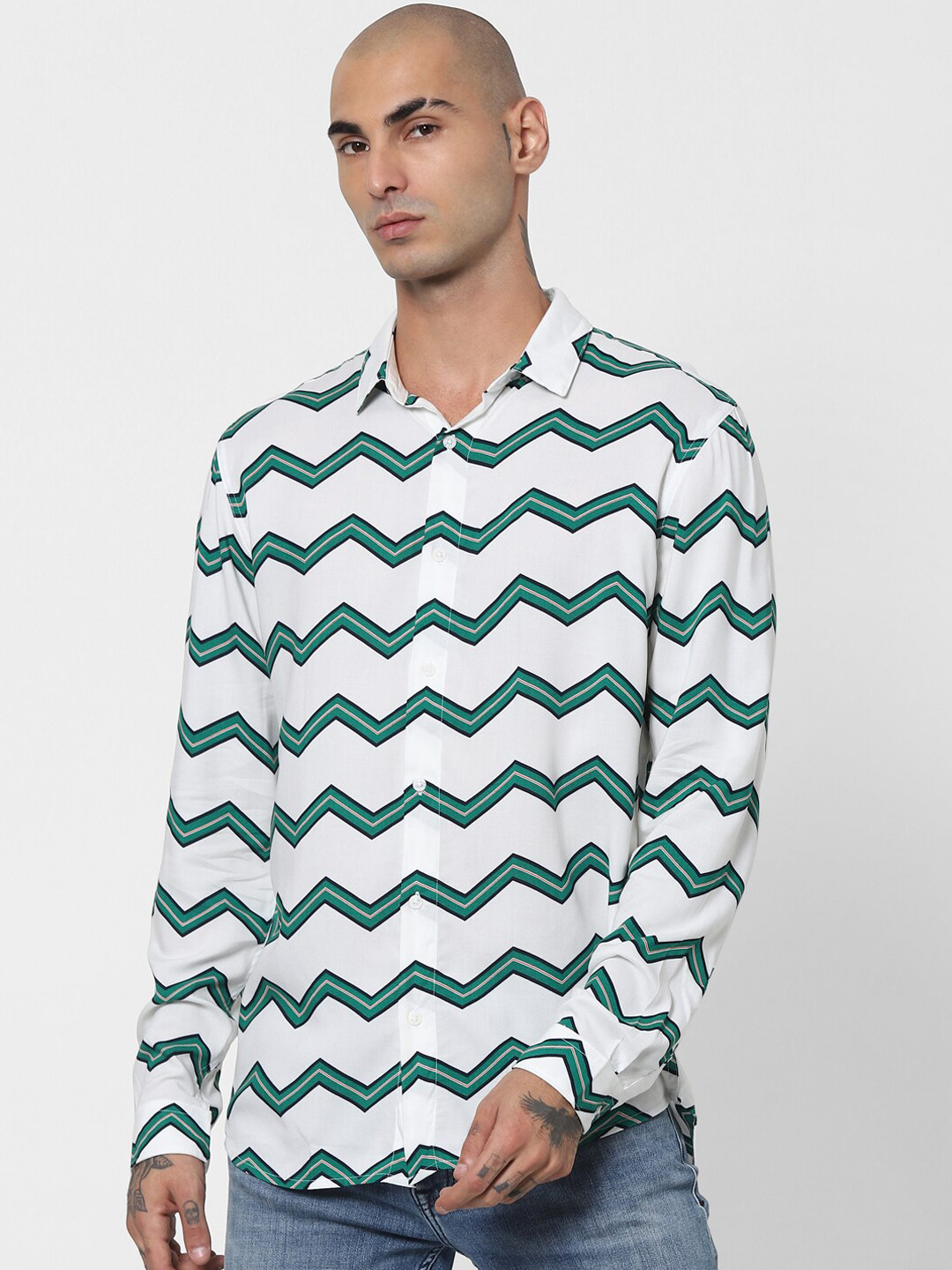 

Jack & Jones Men White Chevron Opaque Printed Casual Shirt