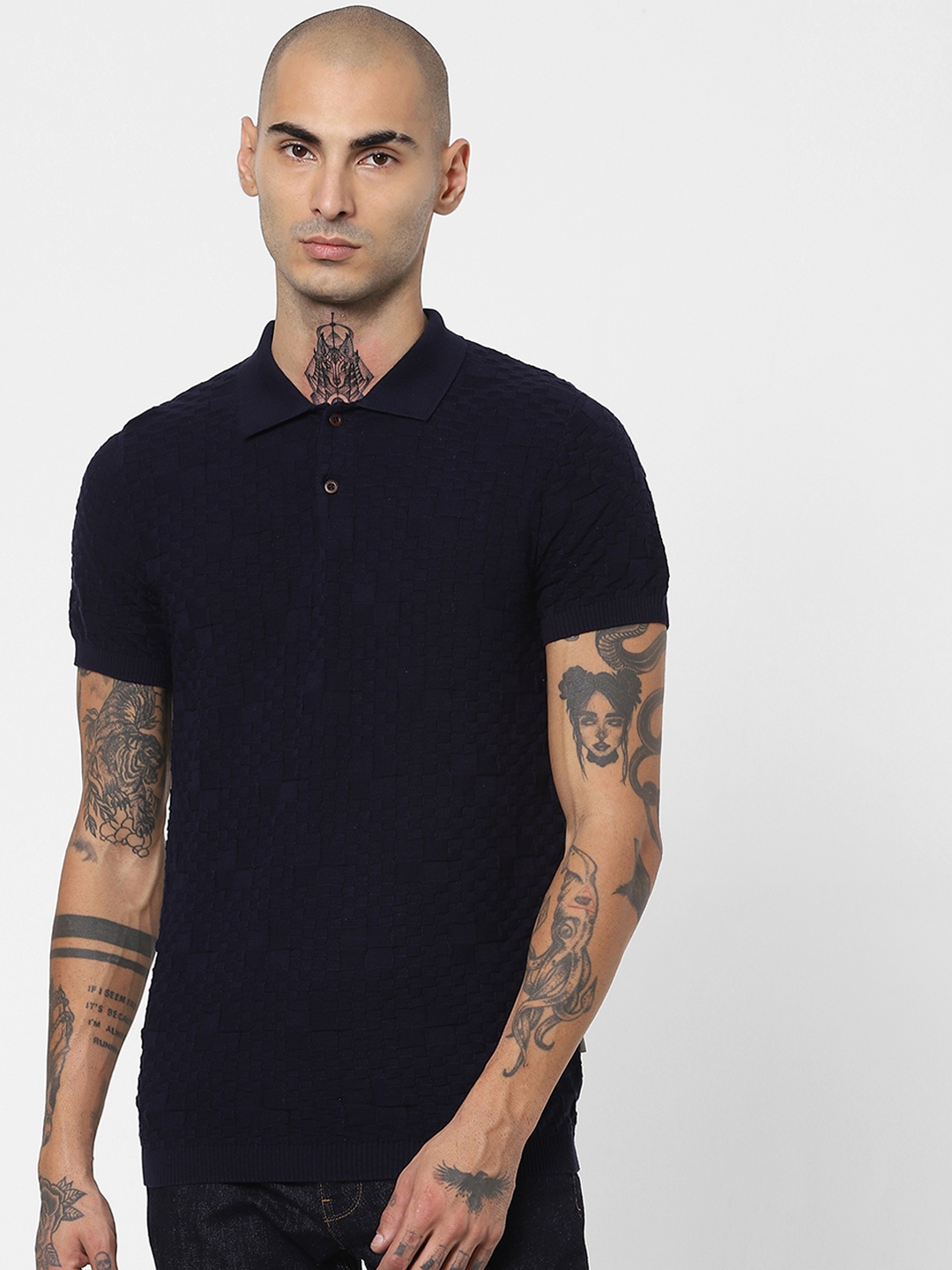 

Jack & Jones Men Navy Blue Polo Collar Slim Fit T-shirt