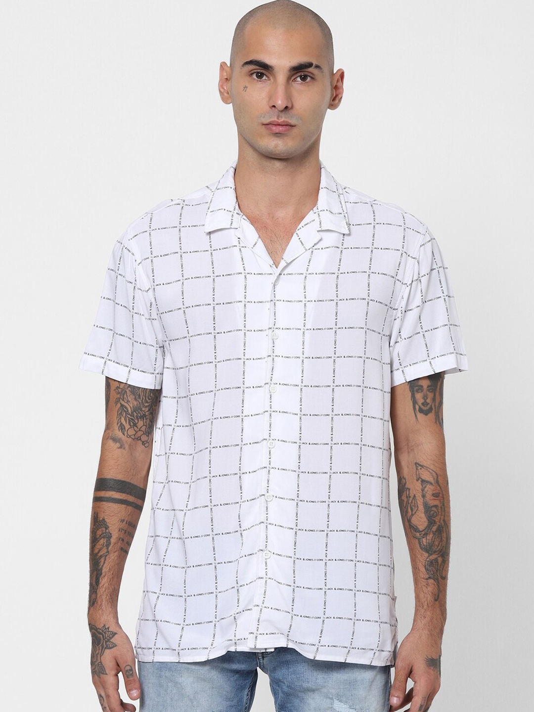 

Jack & Jones Men White Slim Fit Opaque Printed Casual Shirt