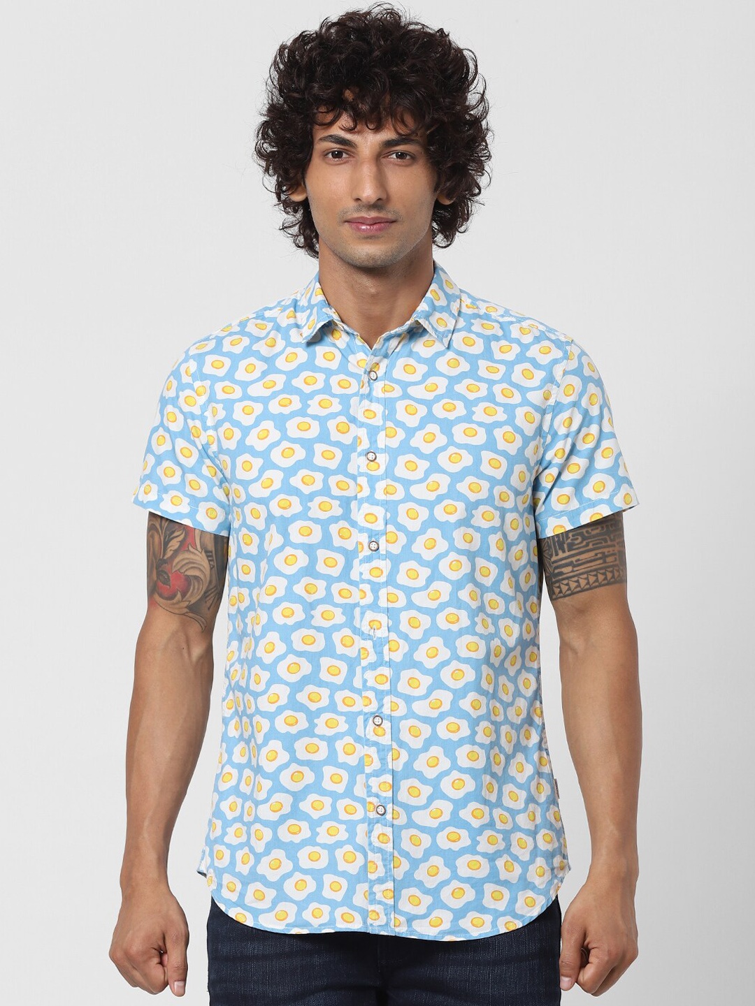 

Jack & Jones Men Blue Slim Fit Opaque Printed Casual Shirt