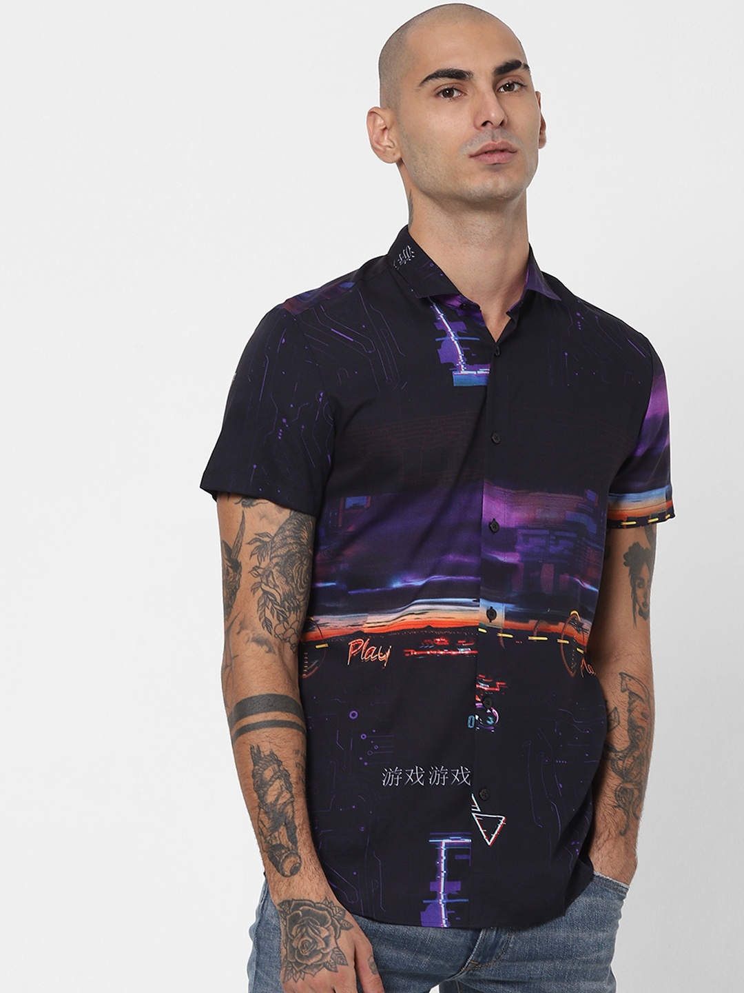 

Jack & Jones Men Black Opaque Printed Casual Shirt