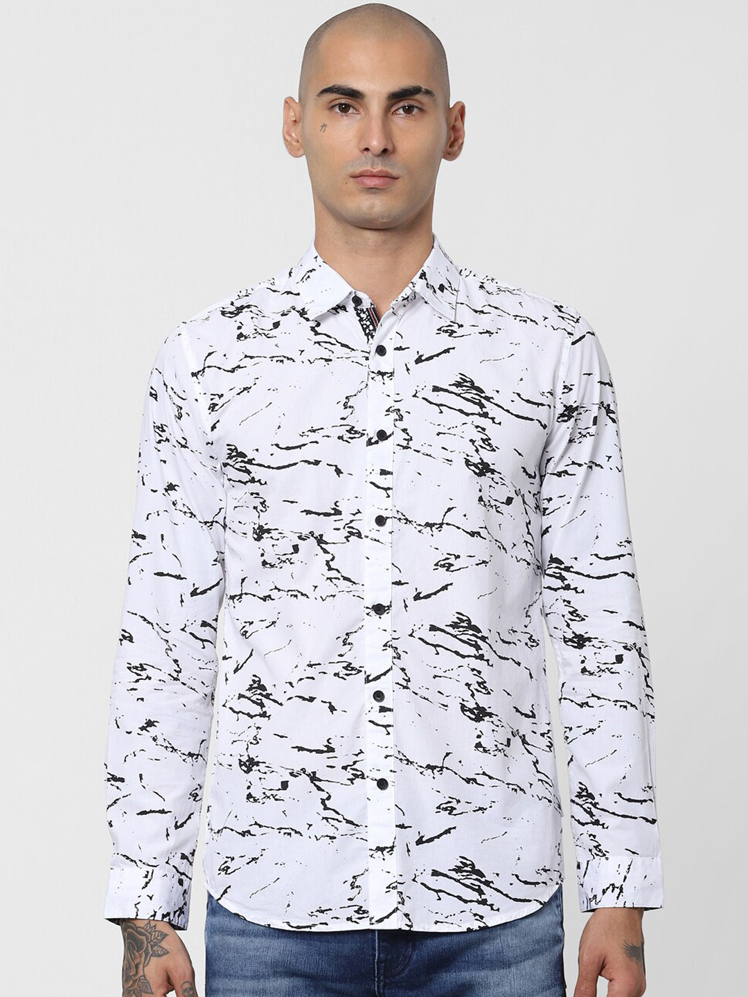 

Jack & Jones Men White Slim Fit Opaque Printed Casual Shirt