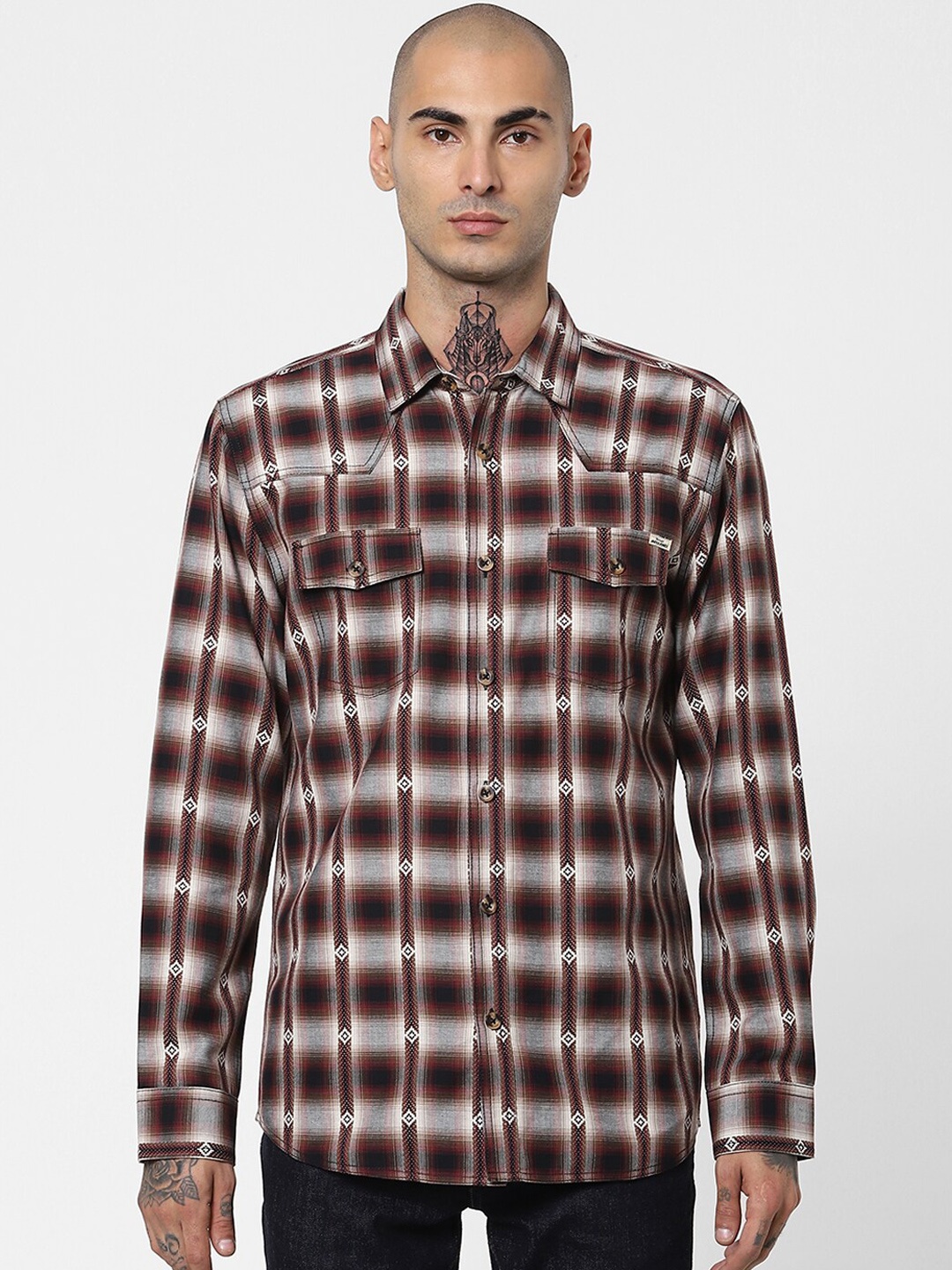 

Jack & Jones Men Red Tartan Checks Opaque Checked Casual Shirt