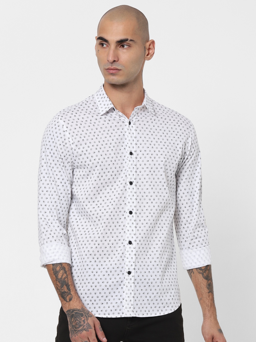 

Jack & Jones Men White Slim Fit Opaque Printed Casual Shirt