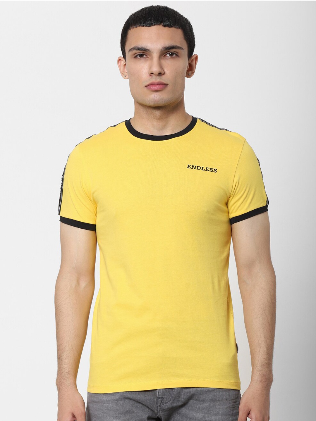 

Jack & Jones Men Yellow & Black Slim Fit T-shirt
