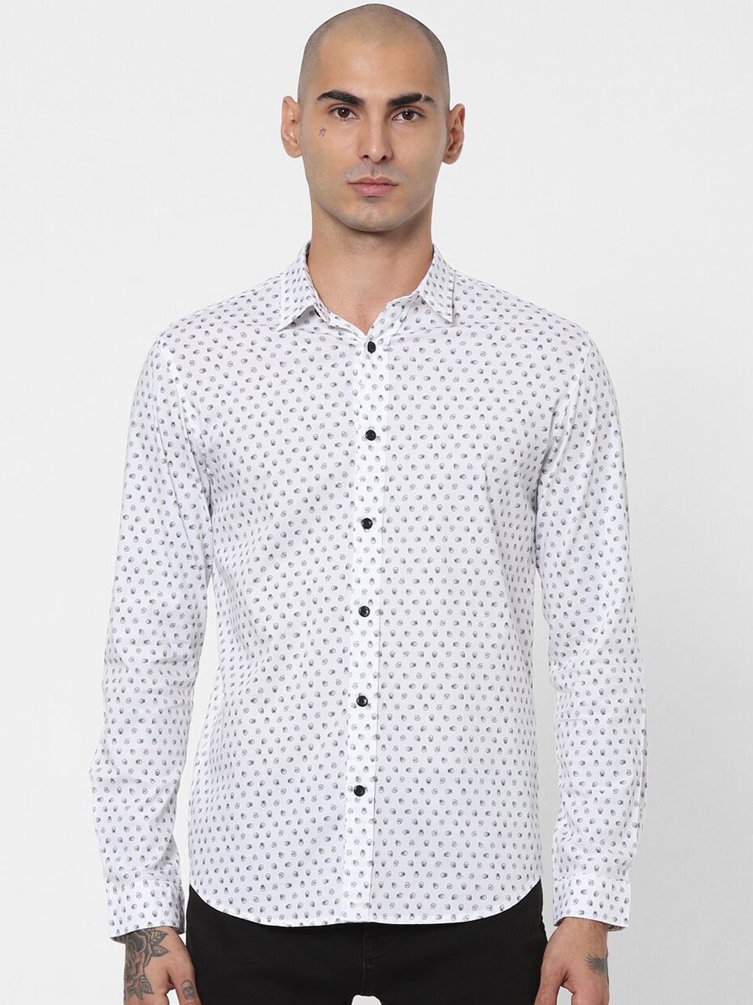 

Jack & Jones Men White Slim Fit Opaque Printed Casual Shirt
