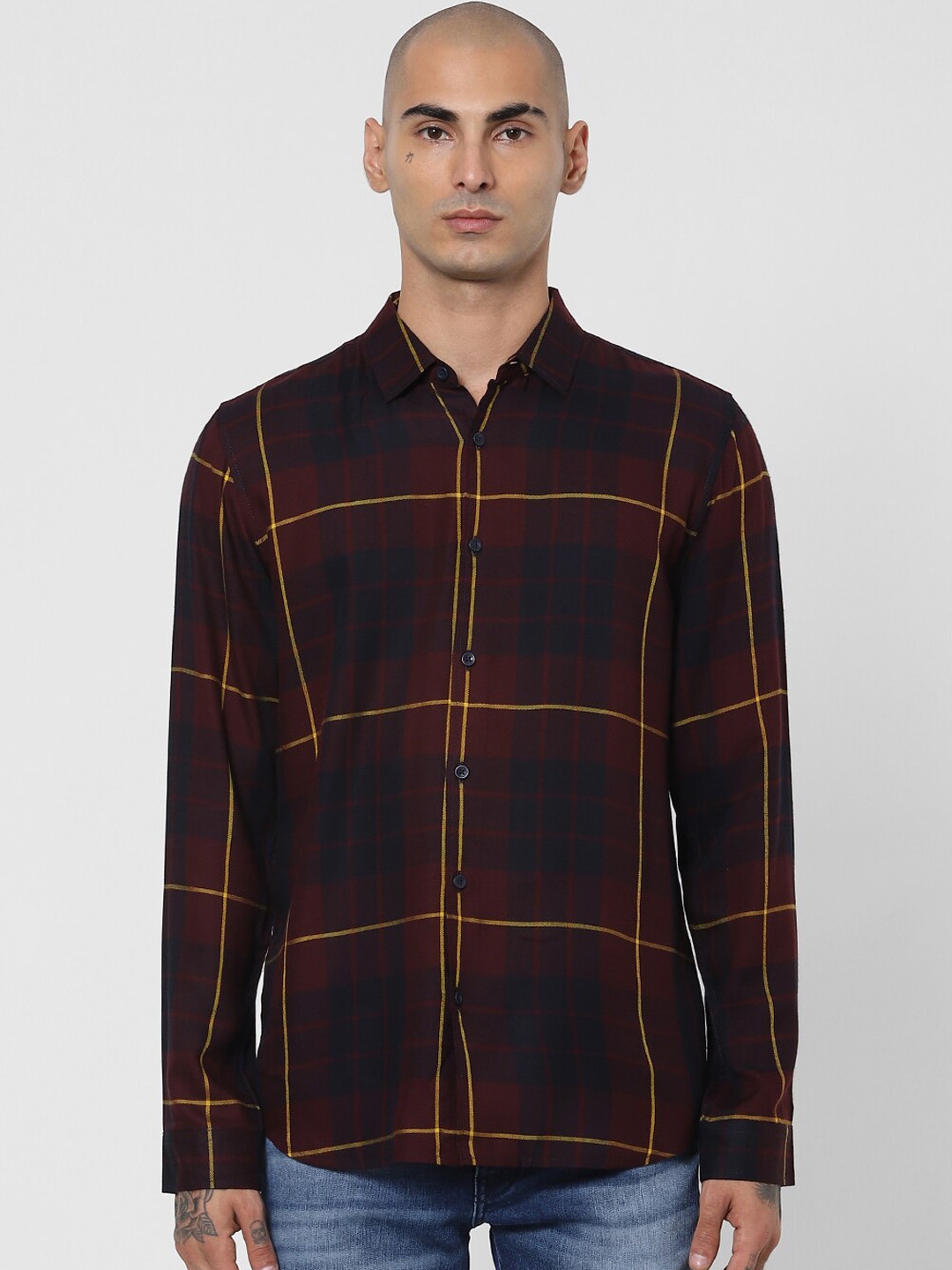 

Jack & Jones Men Maroon Slim Fit Tartan Checks Opaque Checked Casual Shirt