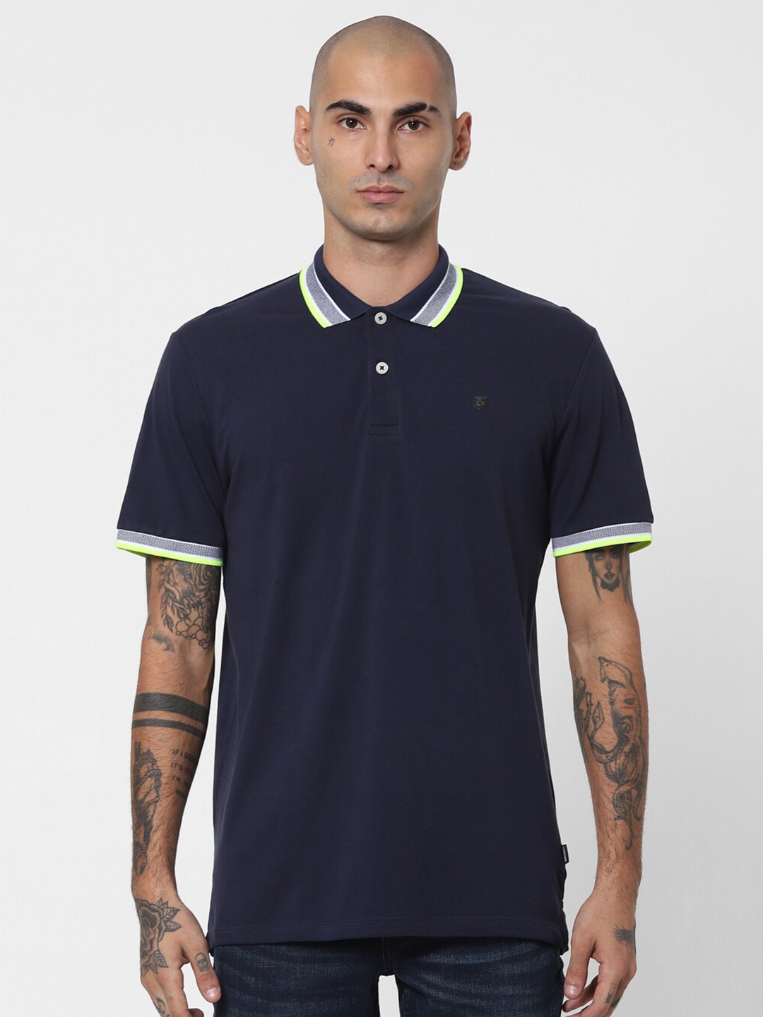 

Jack & Jones Men Black Polo Collar Slim Fit T-shirt