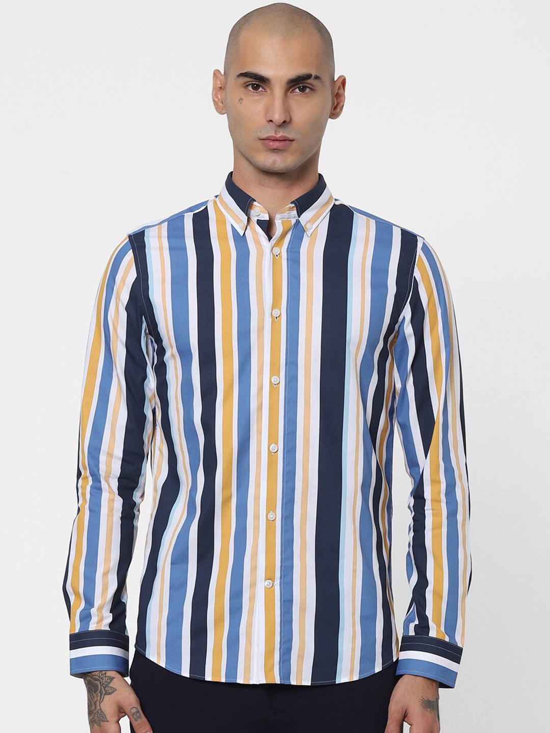 

Jack & Jones Men Multicoloured Slim Fit Multi Stripes Opaque Striped Casual Shirt