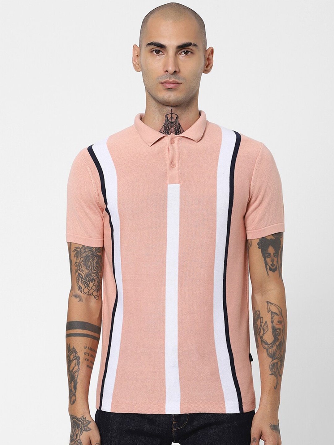 

Jack & Jones Men Pink Pockets Slim Fit T-shirt