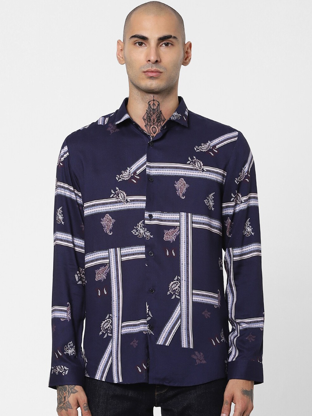 

Jack & Jones Men Blue Slim Fit Opaque Printed Casual Shirt