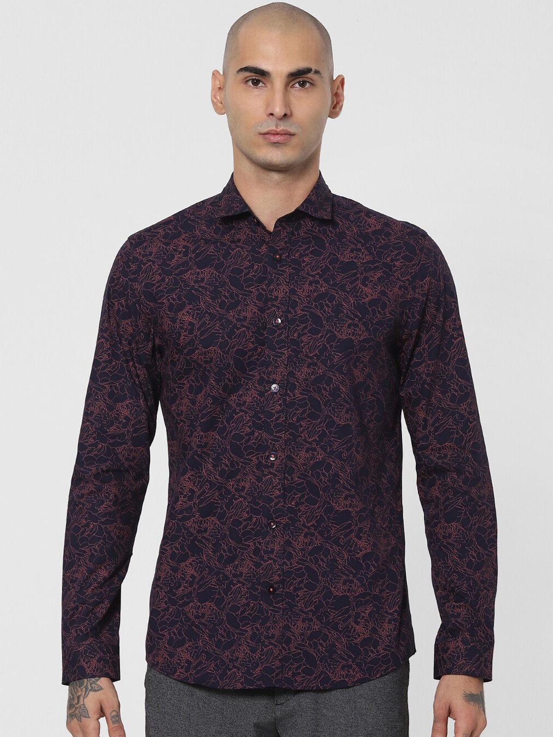 

Jack & Jones Men Navy Blue Slim Fit Floral Opaque Printed Casual Shirt