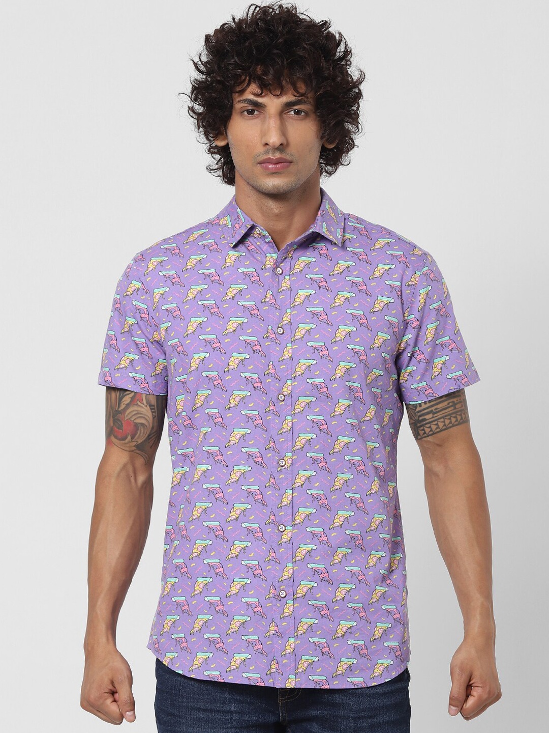 

Jack & Jones Men Purple Slim Fit Opaque Printed Casual Shirt