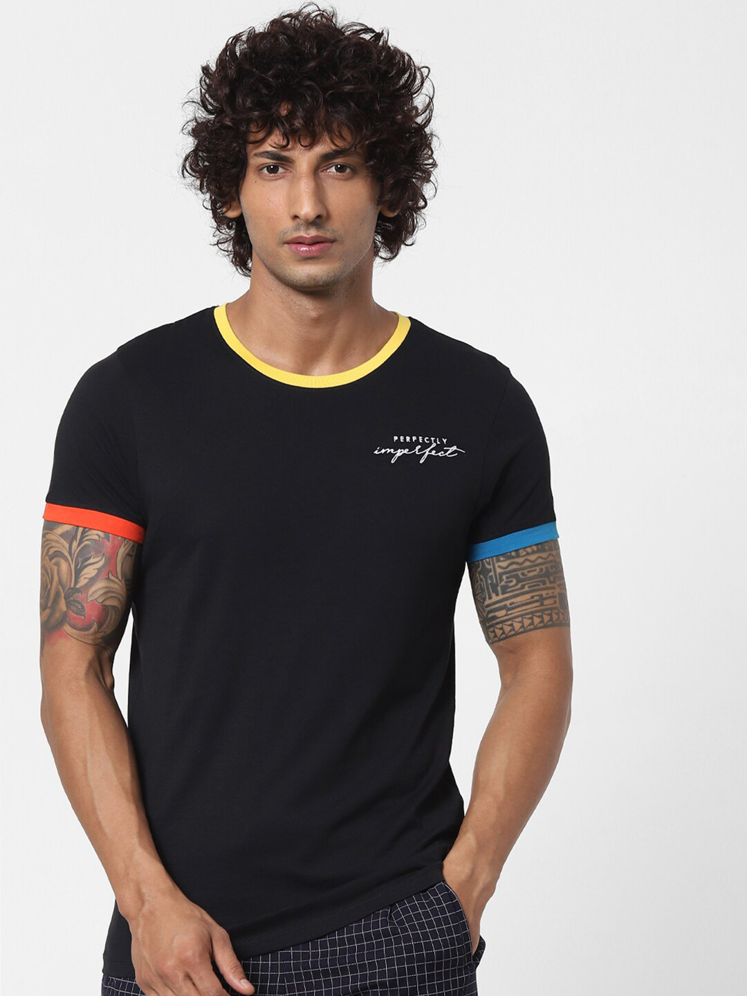 

Jack & Jones Men Black & Yellow T-shirt