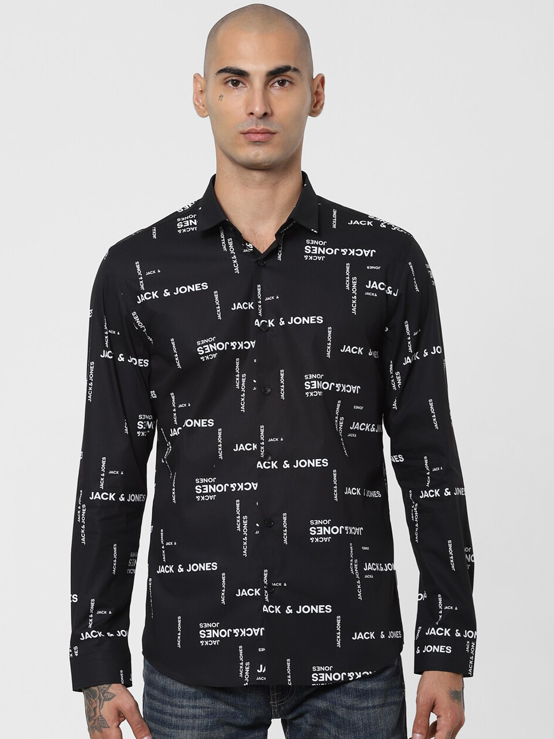 

Jack & Jones Men Black Slim Fit Opaque Printed Casual Shirt