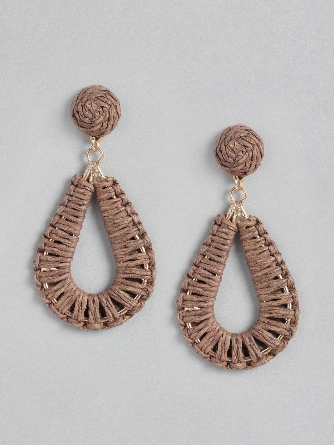 

RICHEERA Brown Teardrop Shaped Drop Earrings