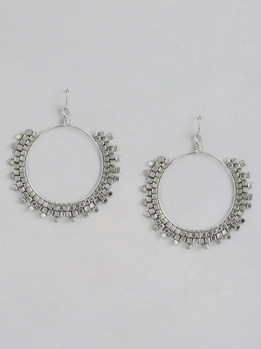 

RICHEERA Silver-Toned Circular Drop Earrings