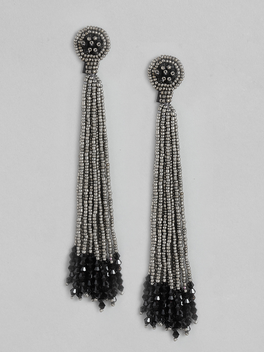 

RICHEERA Silver-Toned & Black Teardrop Shaped Drop Earrings