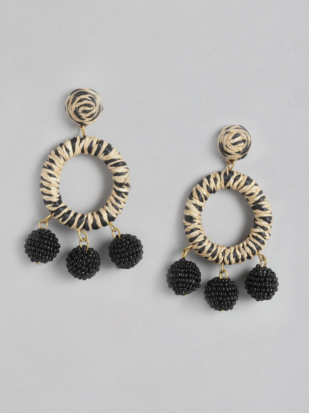 

RICHEERA Black & Beige Circular Drop Earrings