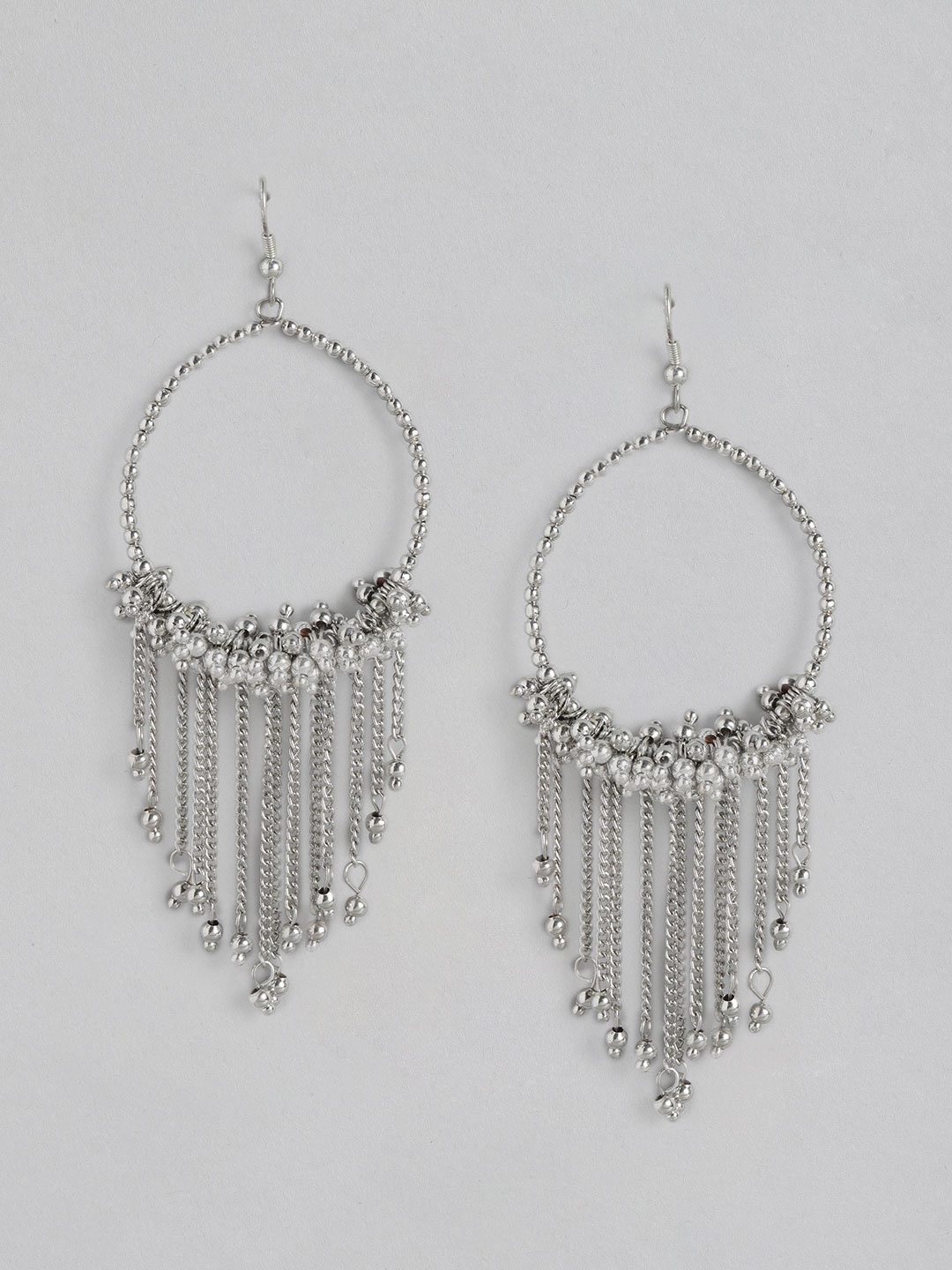 

RICHEERA Silver-Toned Circular Drop Earrings