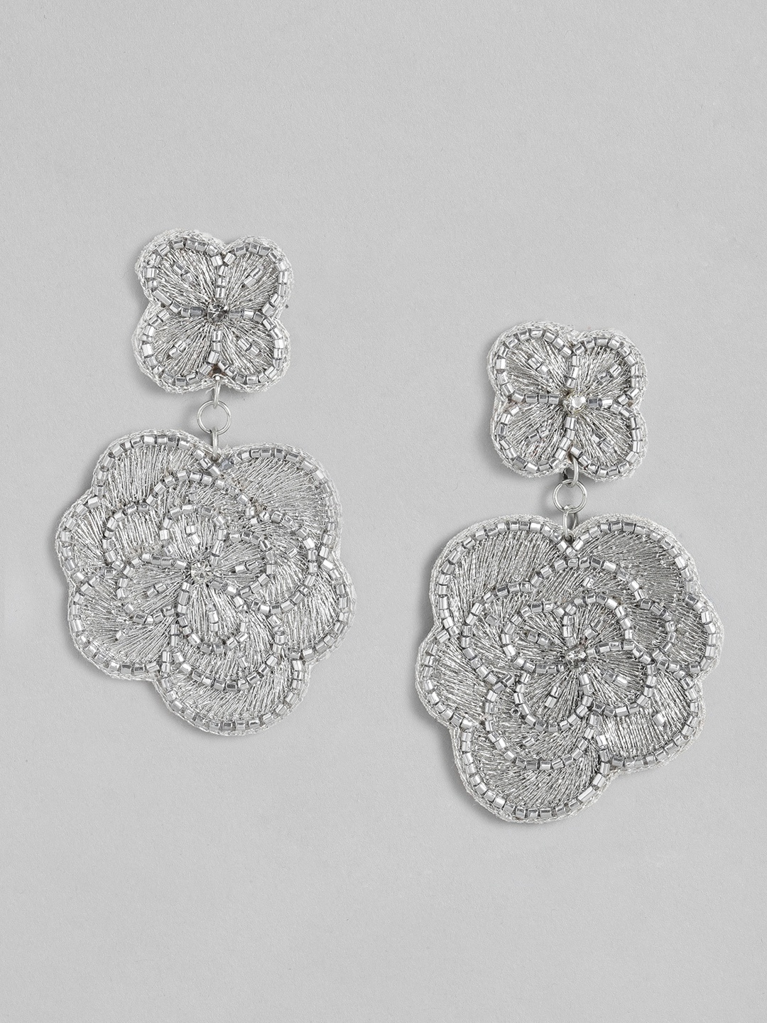 

RICHEERA Silver-Toned Floral Drop Earrings