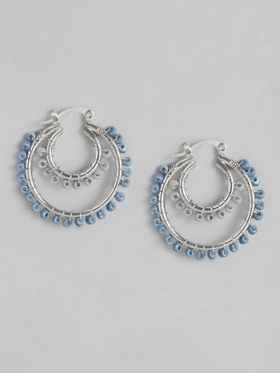 

RICHEERA Blue & Silver-Toned Circular Drop Earrings