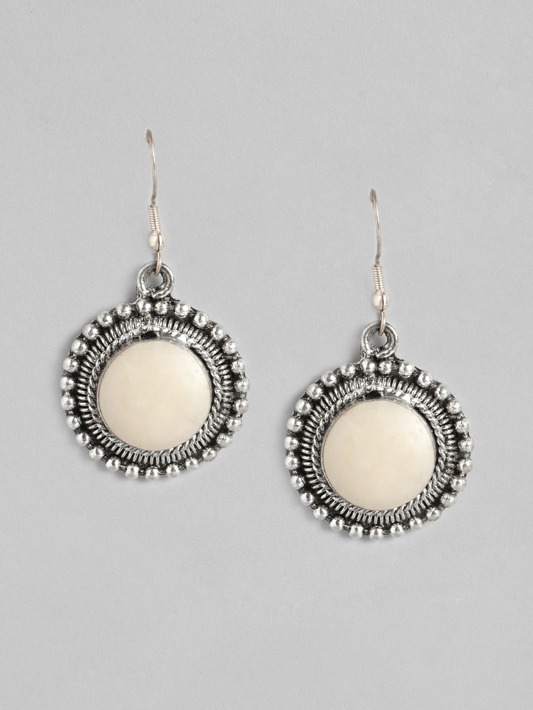 

RICHEERA Silver-Toned Circular Drop Earrings