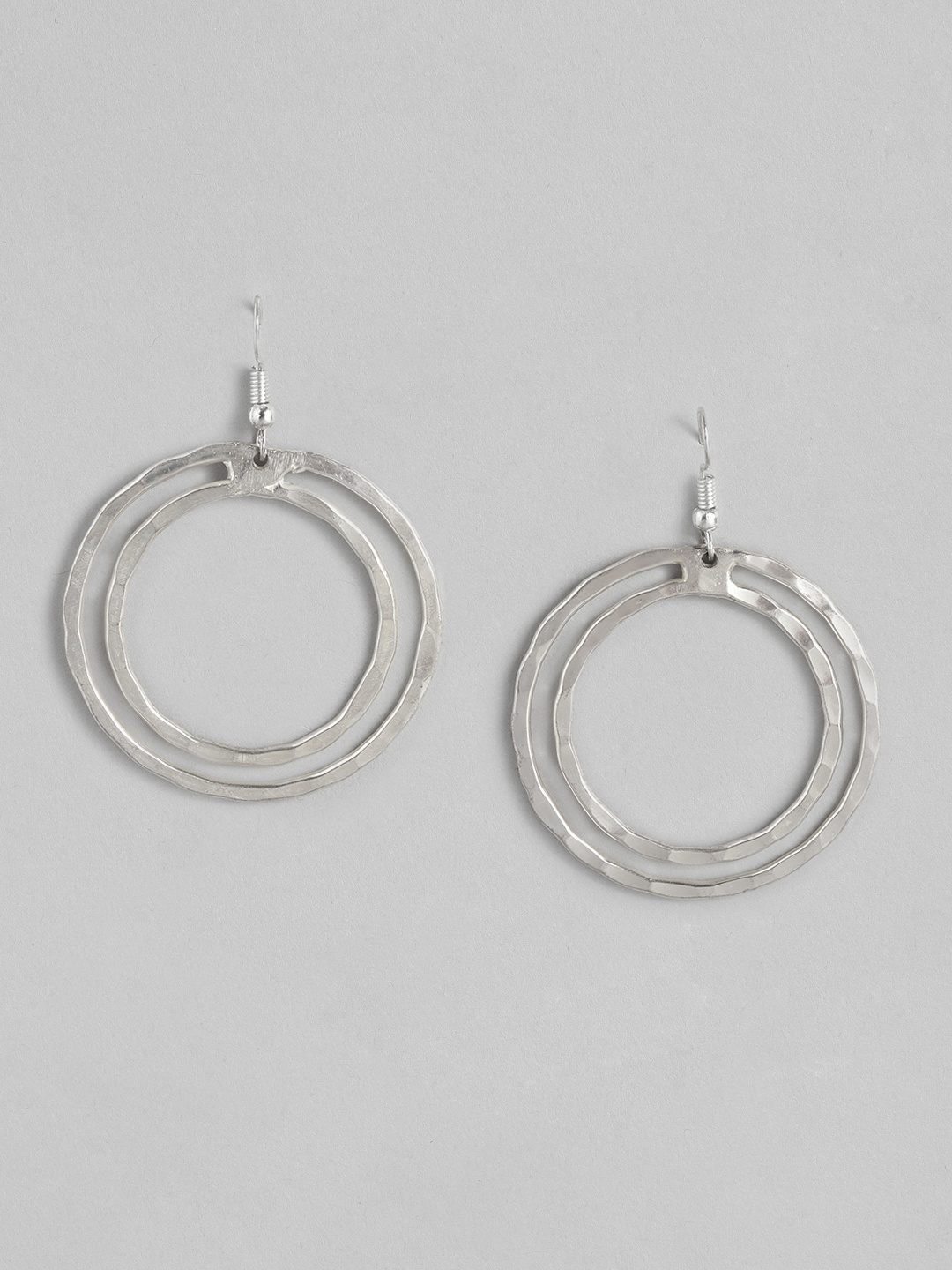 

RICHEERA Silver-Toned Circular Drop Earrings