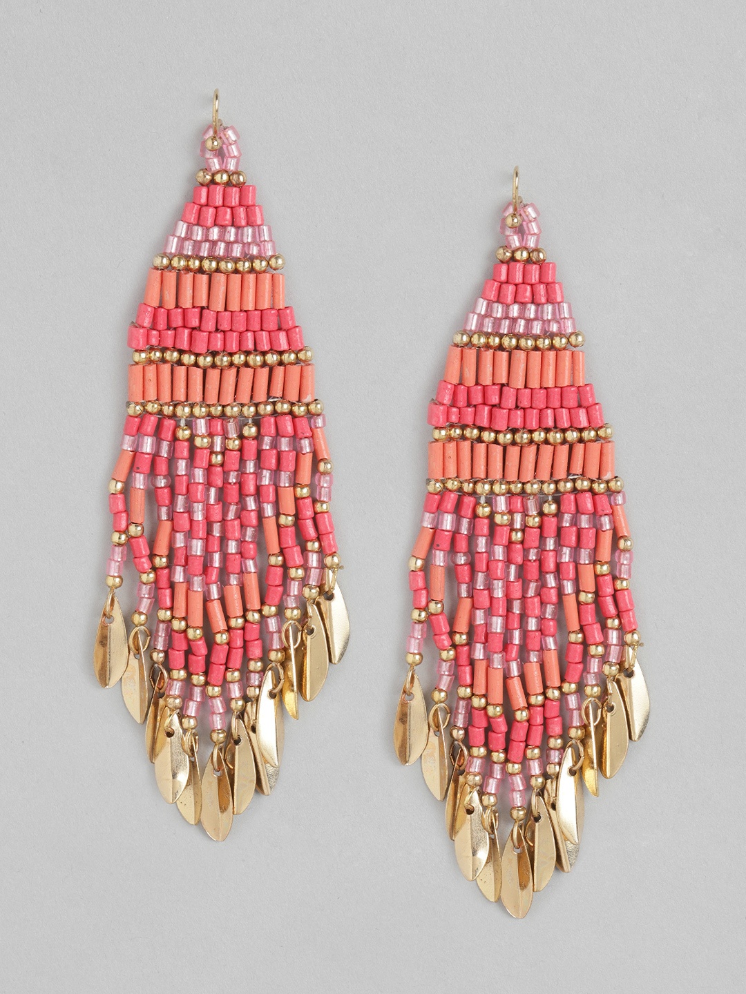 

RICHEERA Coral & Gold-Toned Contemporary Drop Earrings