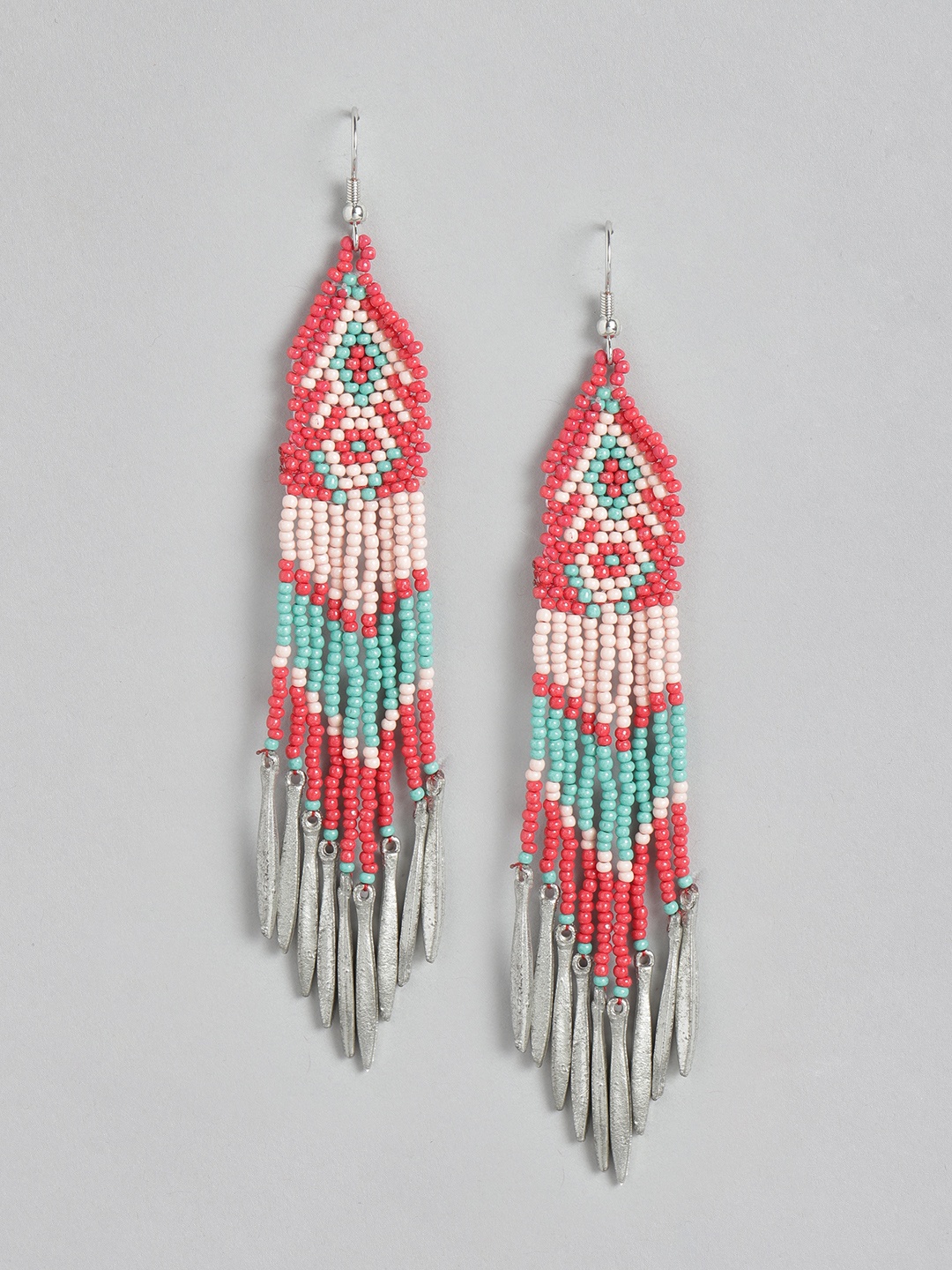 

RICHEERA Pink & Sea Green Teardrop Shaped Drop Earrings