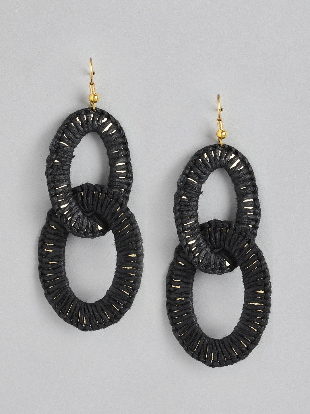 

RICHEERA Black & Gold-Toned Oval Drop Earrings