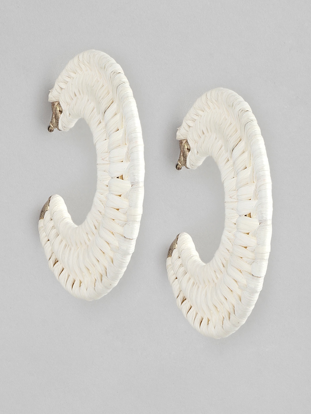 

RICHEERA Off White & Gold-Toned Circular Half Hoop Earrings