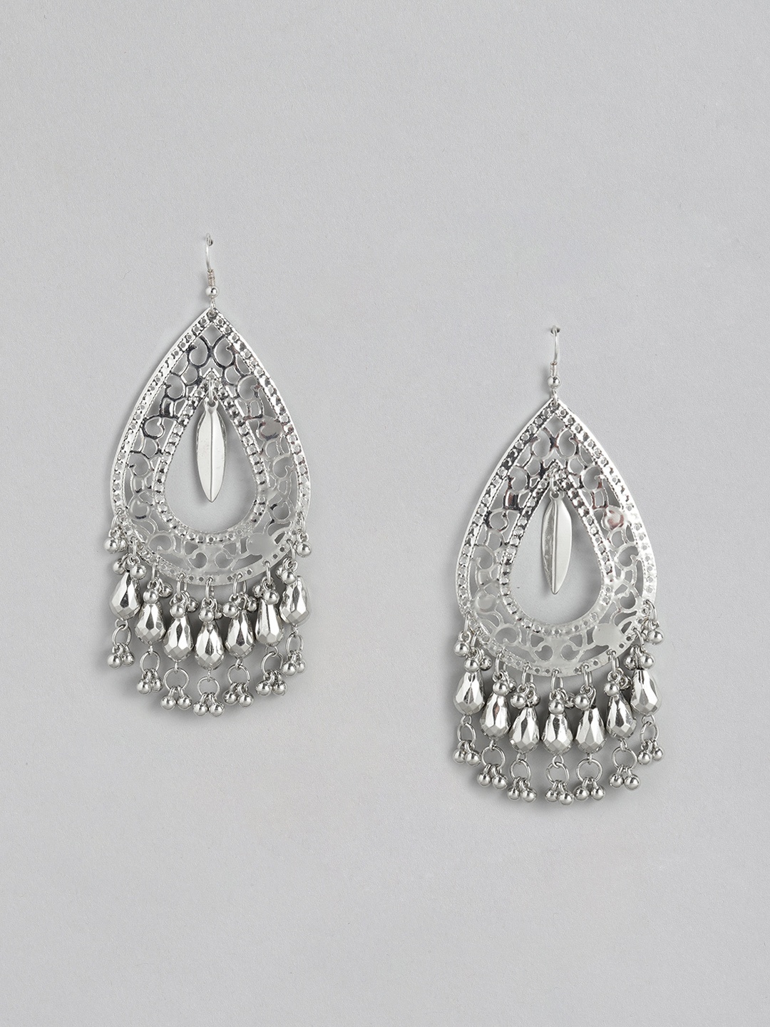 

RICHEERA Silver-Toned Teardrop Shaped Drop Earrings