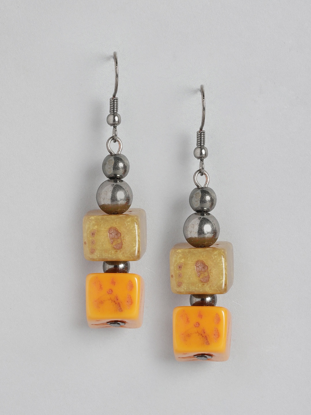 

RICHEERA Silver-Toned & Orange Geometric Drop Earrings