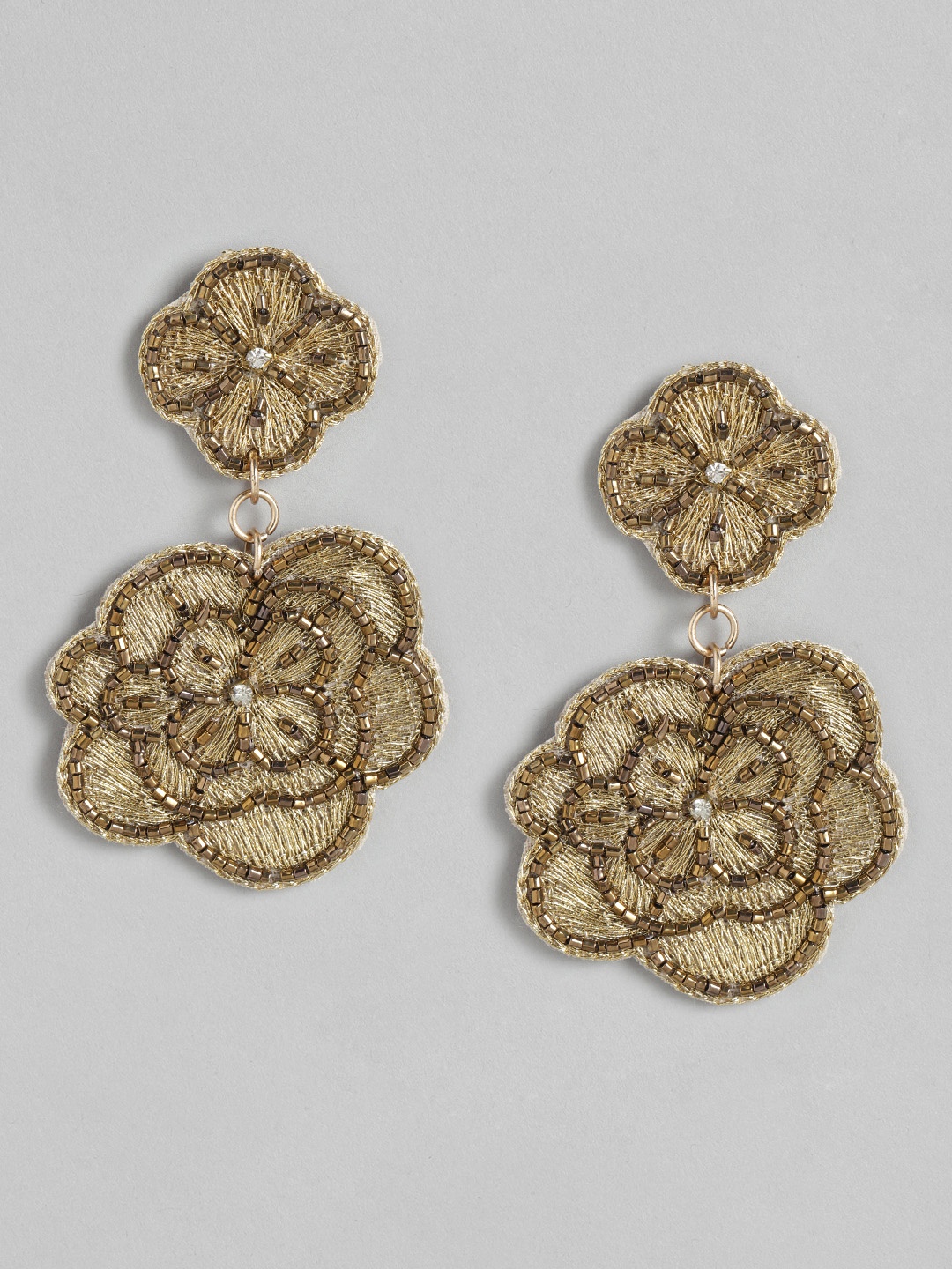 

RICHEERA Gold-Toned & Brown Floral Drop Earrings